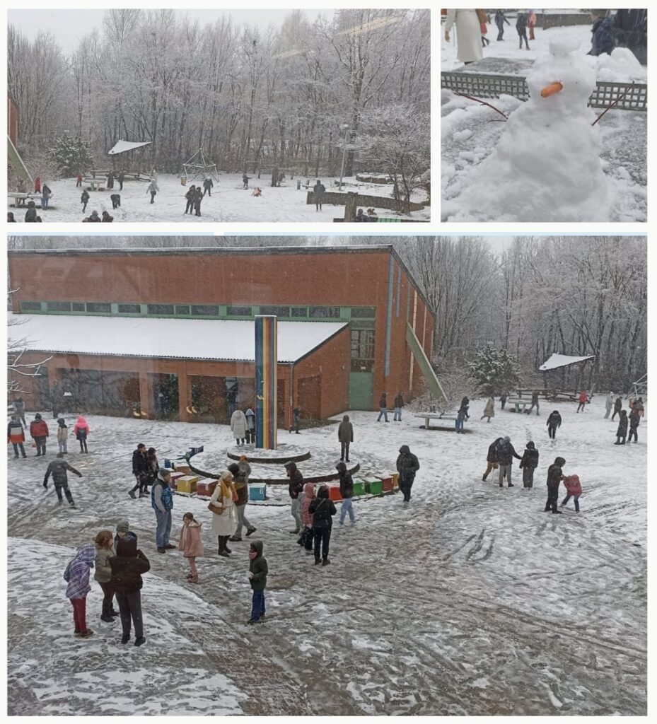 Schnee auf dem Schulhof